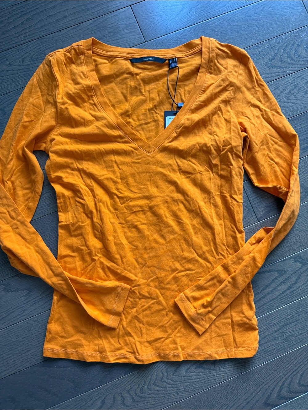 Orange V-Neck Long Sleeve Top